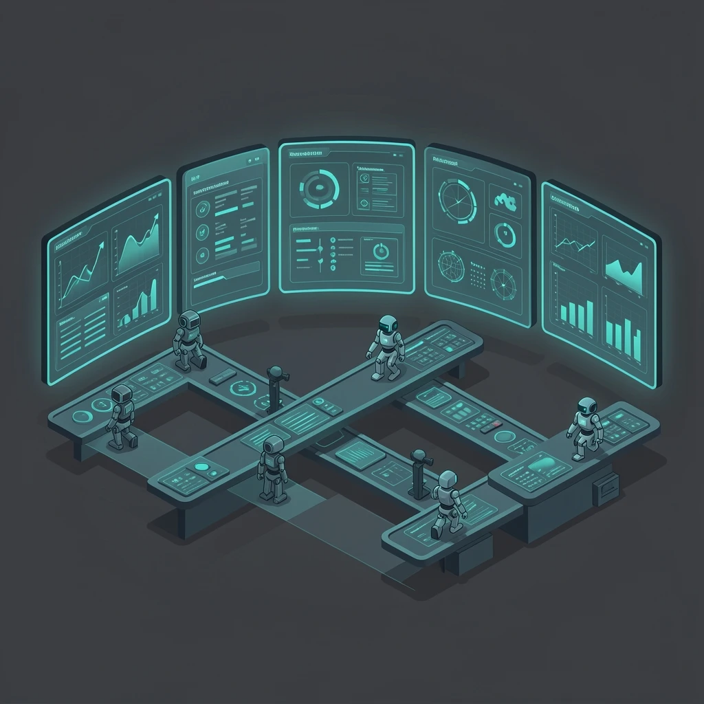 Abstract visualization of systems integrators evolving from project delivery to ongoing AI operations management