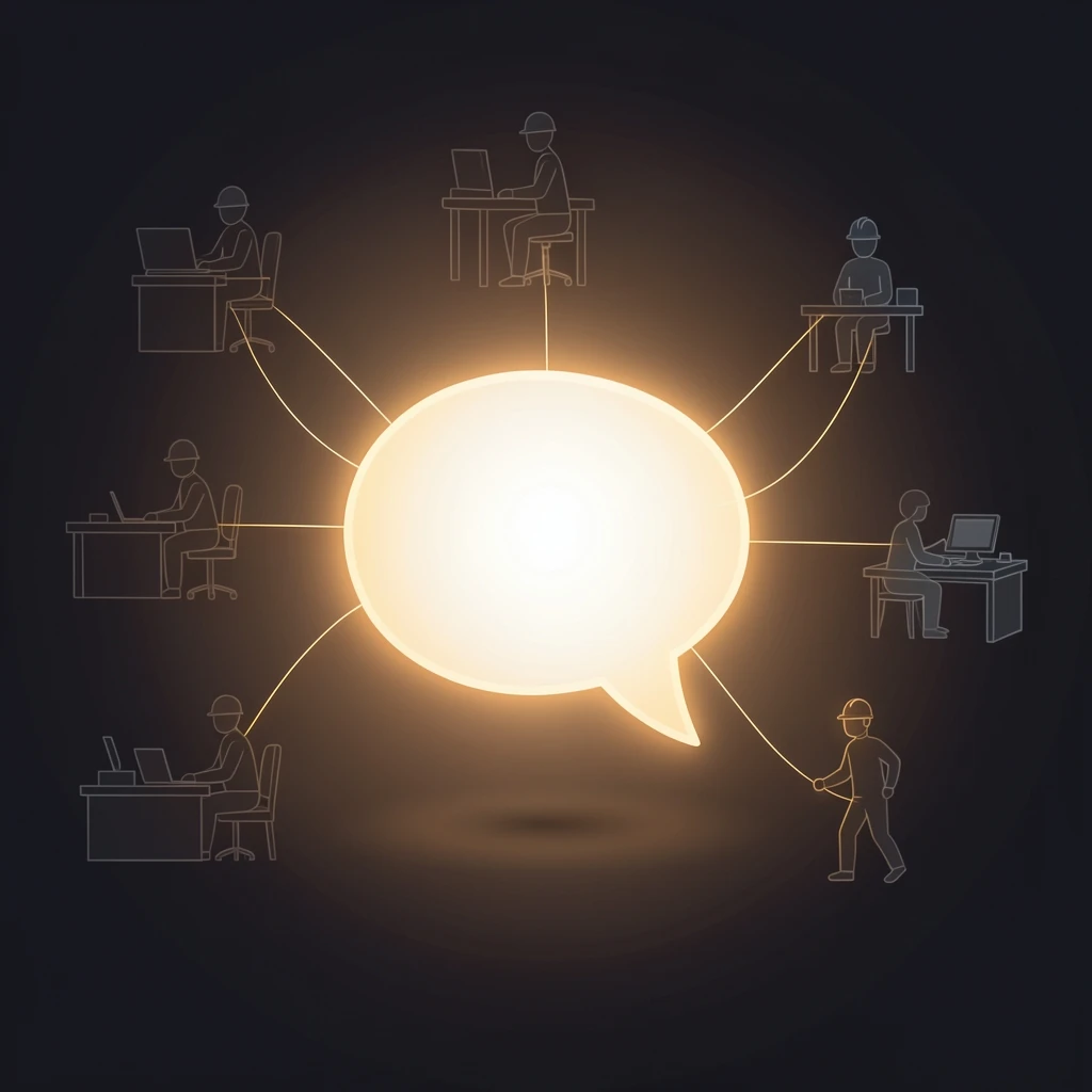 A frontline worker interacting with a conversational AI interface on a simple device