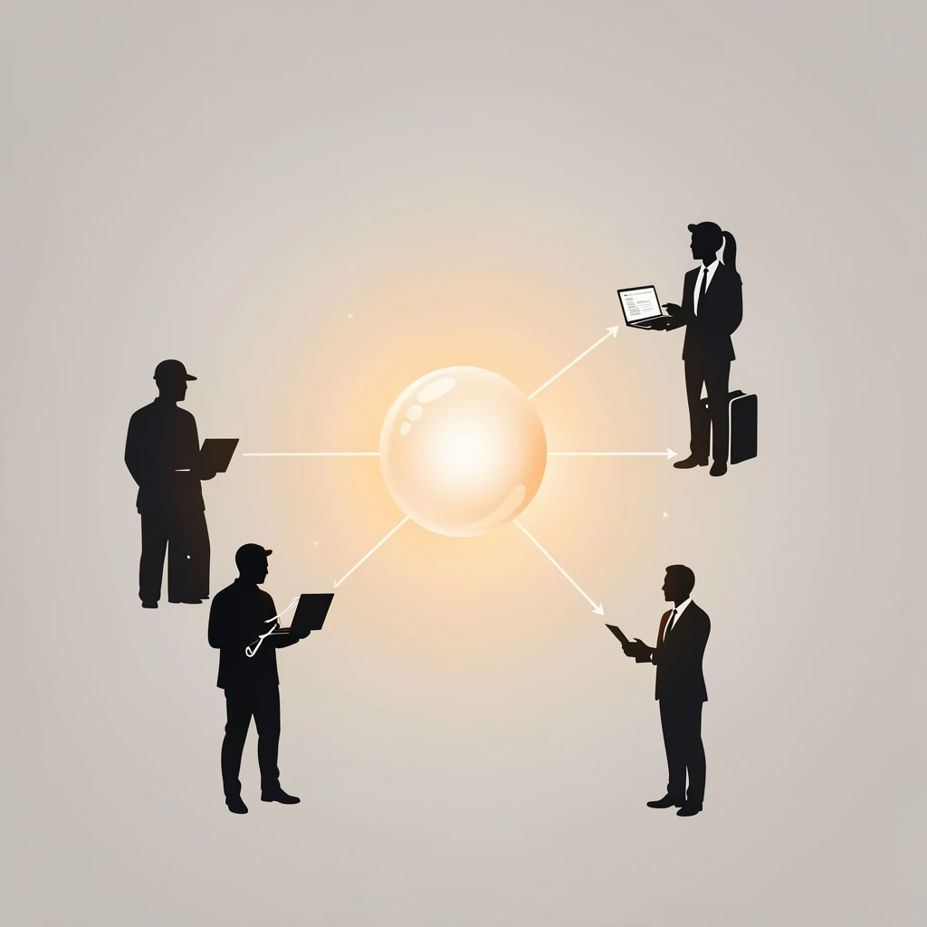 A diverse group of non-technical enterprise employees interacting with an AI chat interface