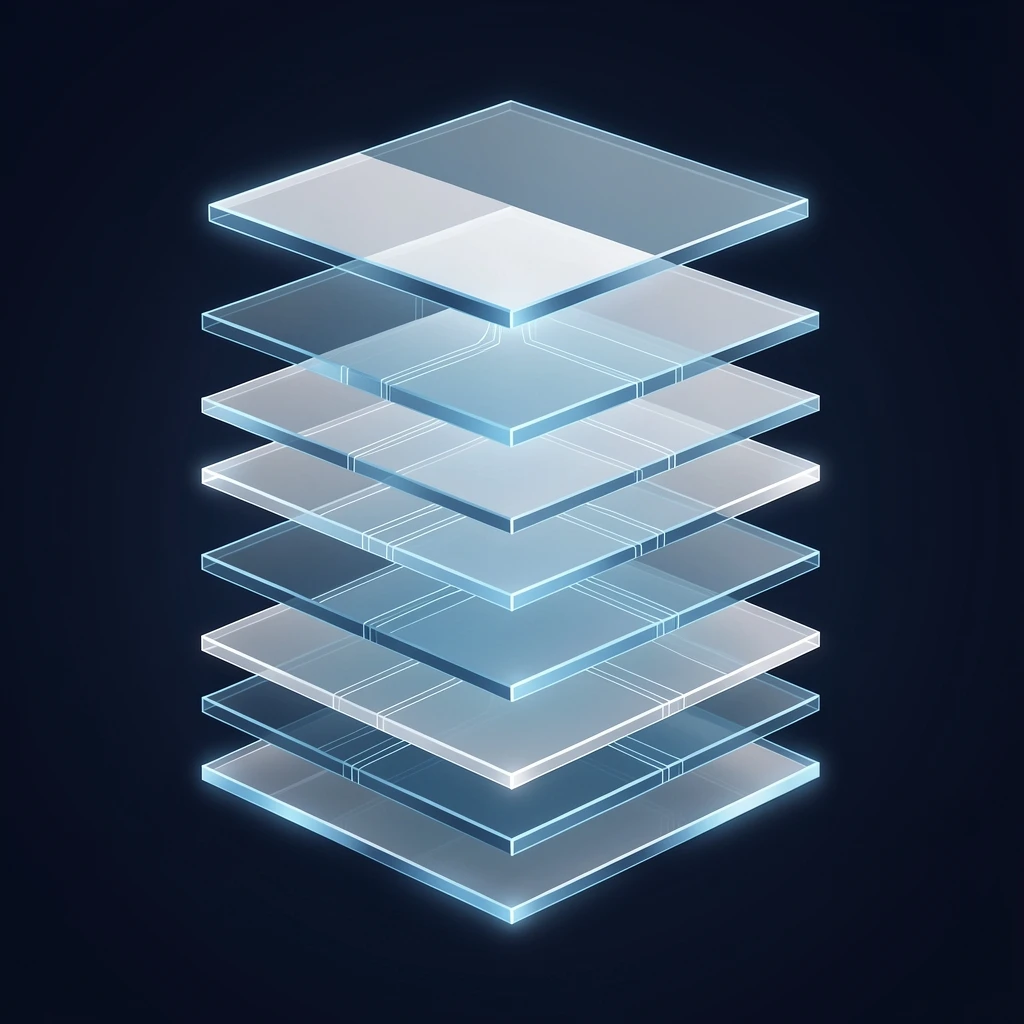 A vertically integrated AI platform architecture visualized as interconnected data layers