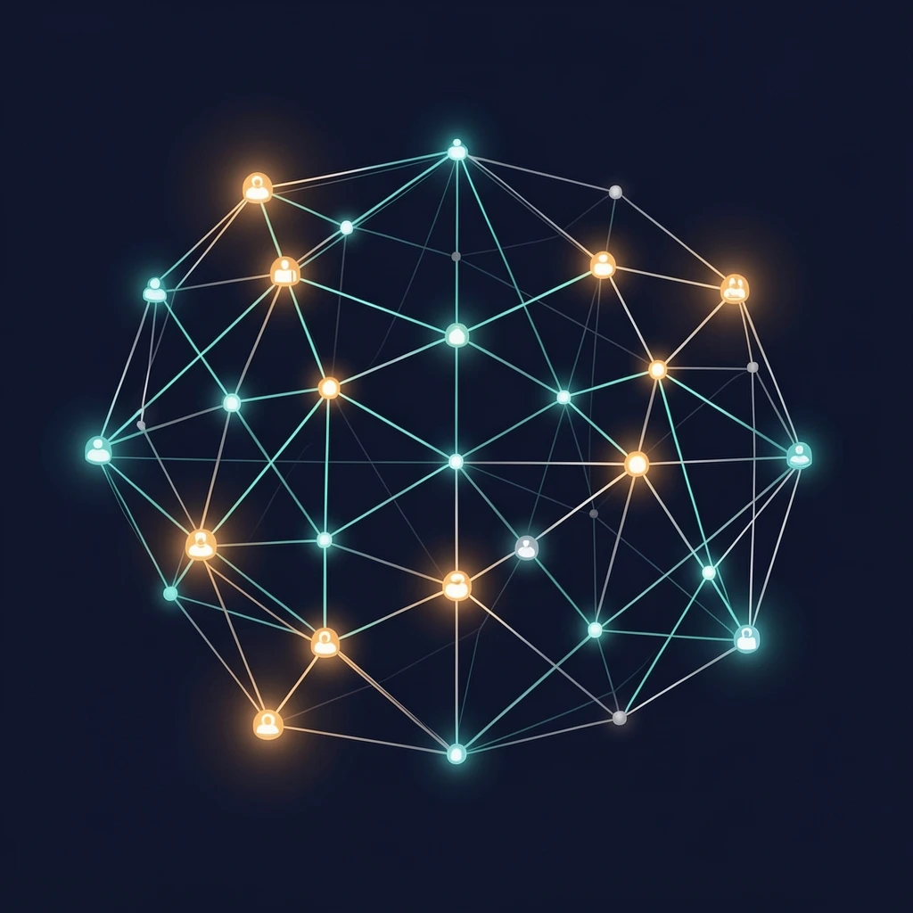 Abstract visualization of AI agents connecting operational, compliance, and financial data streams in an energy enterprise