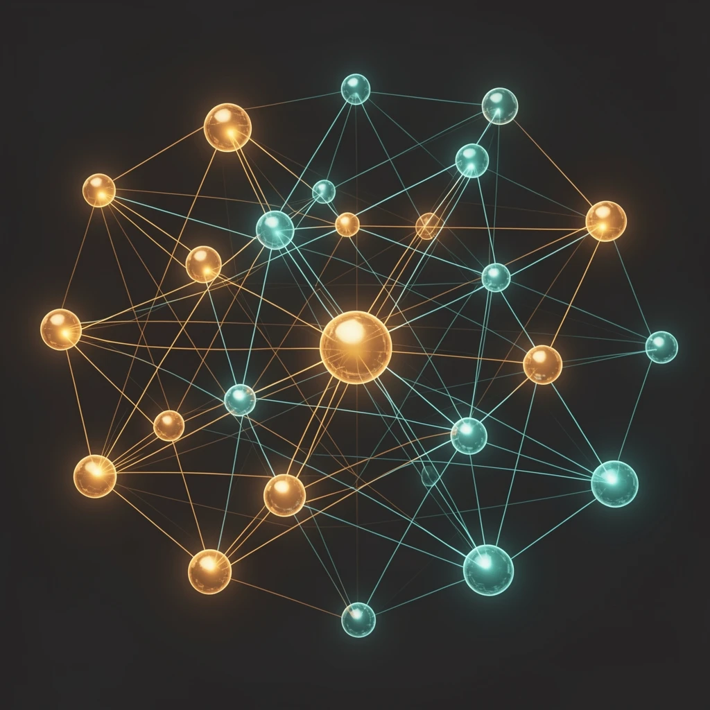 Abstract visualization of AI agents reasoning across interconnected enterprise data systems