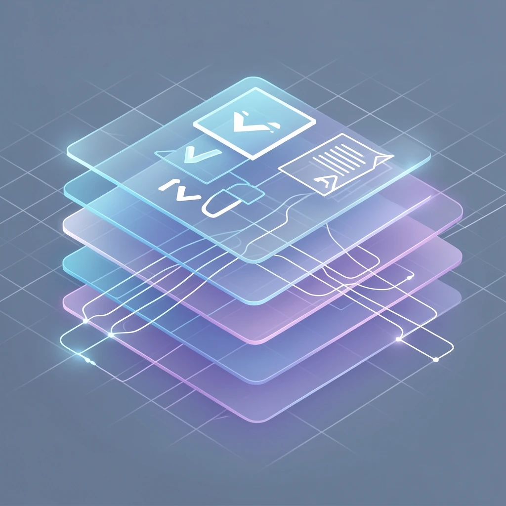 Abstract illustration of a layered governance and audit framework for enterprise AI workflows