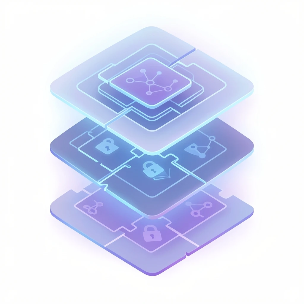 Abstract illustration of layered enterprise AI governance and security controls