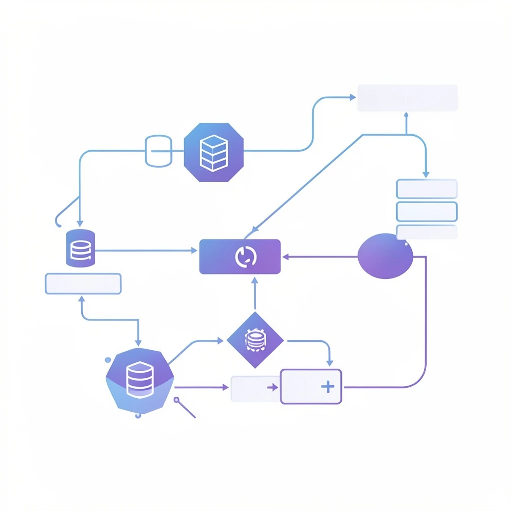 Abstract illustration of a visual AI agent builder interface with connected workflow nodes