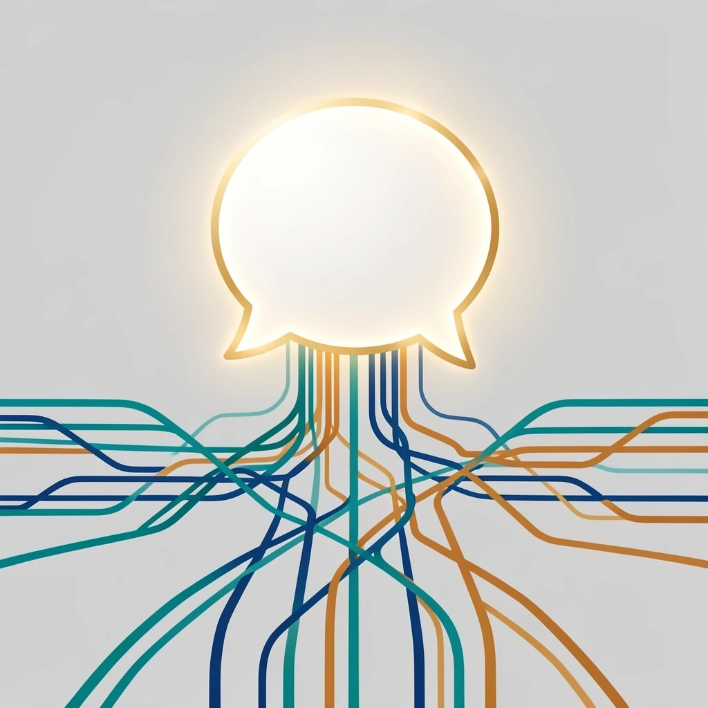 An abstract representation of natural language AI interaction across diverse enterprise roles