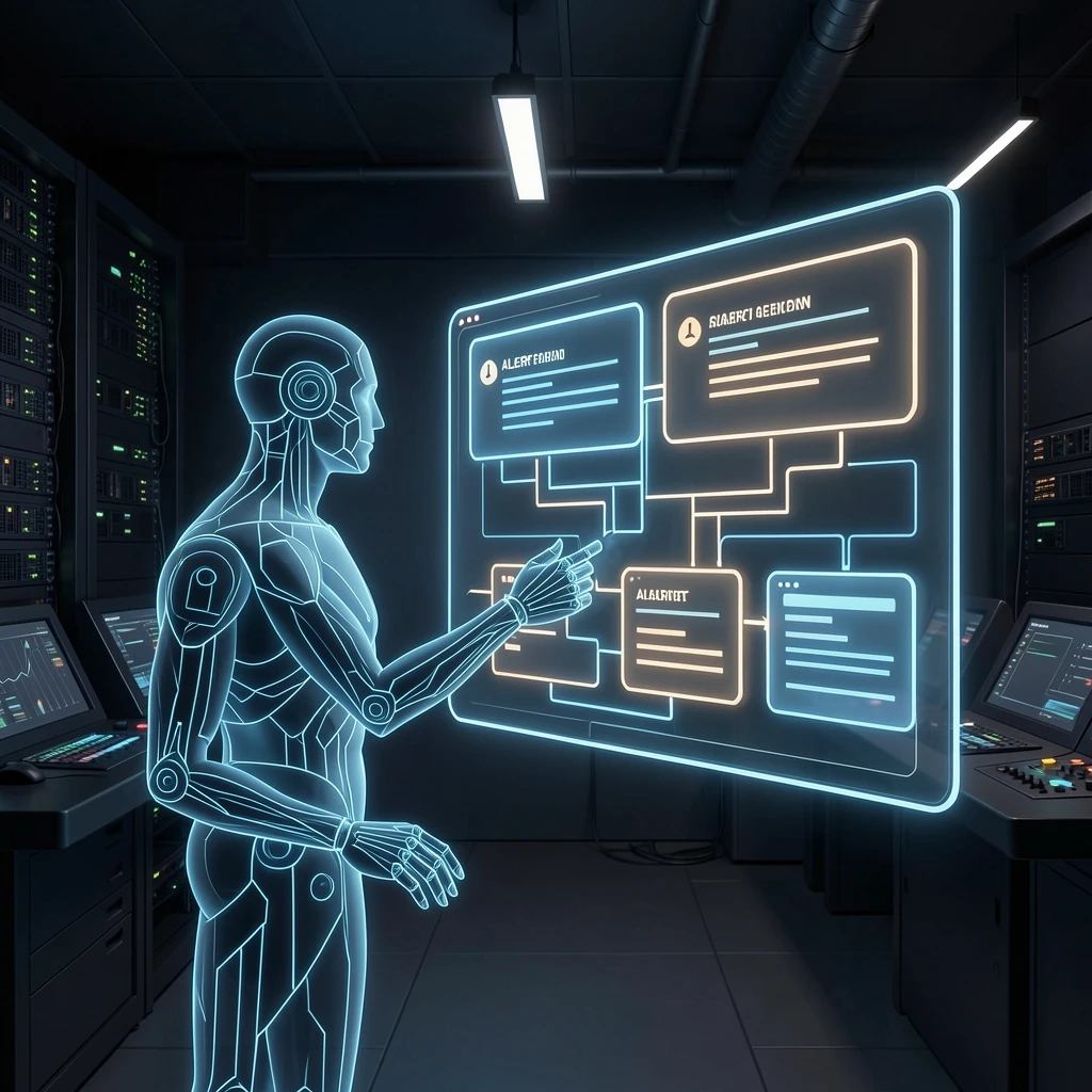 An operations supervisor reviewing a real-time grid anomaly alert and
response options on a modern control room
interface
