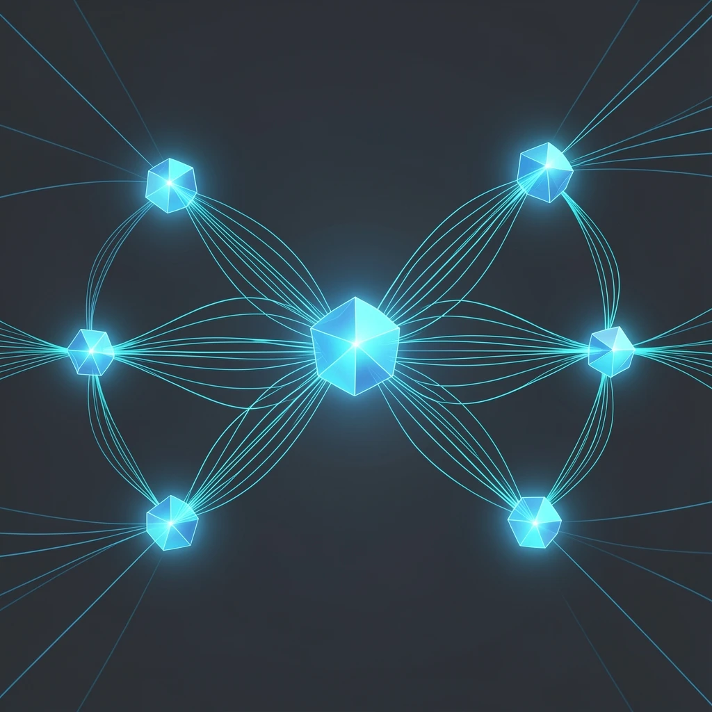 Abstract visualization of autonomous AI agents executing workflows across enterprise operations