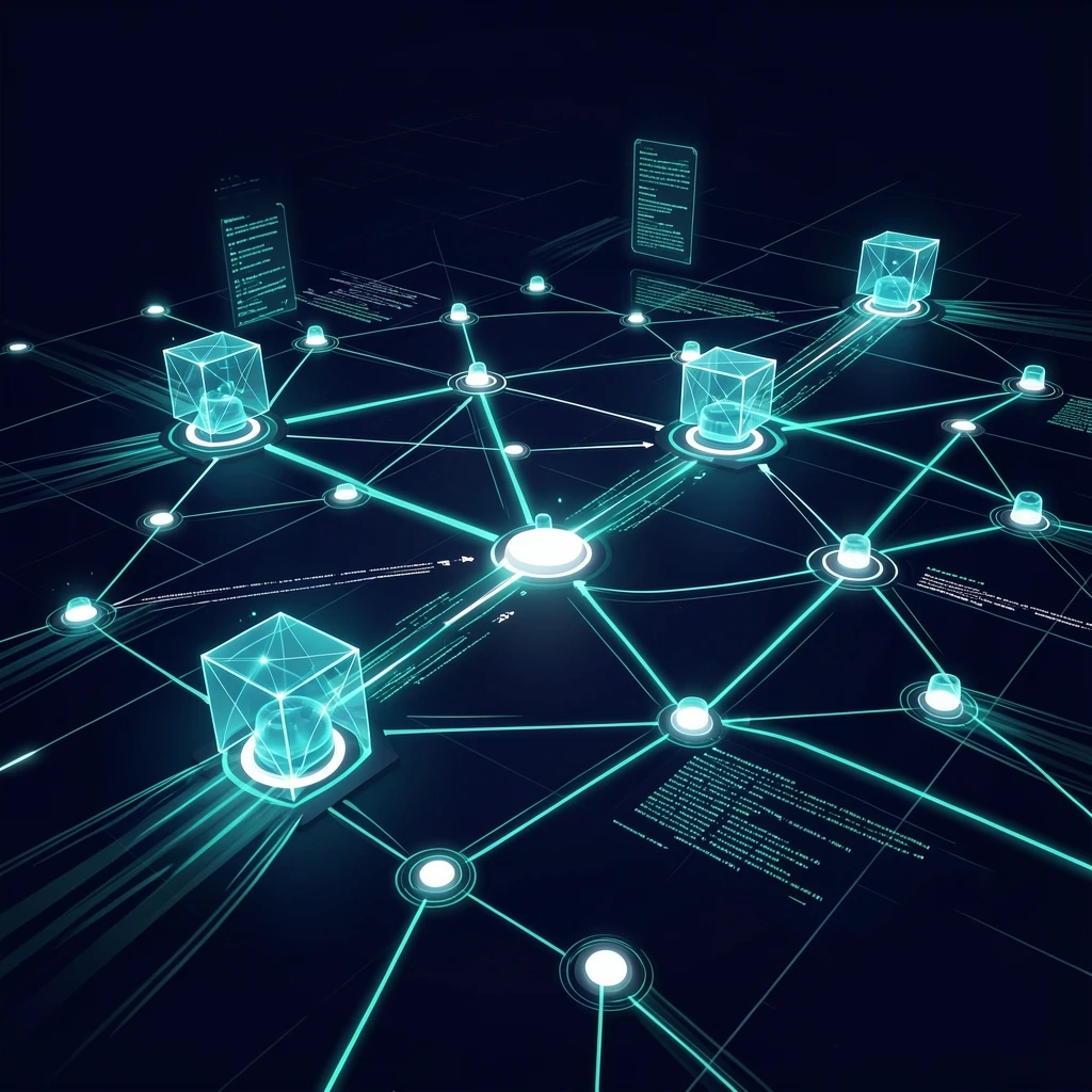 Autonomous AI agents navigating a network of live enterprise data streams and operational workflows