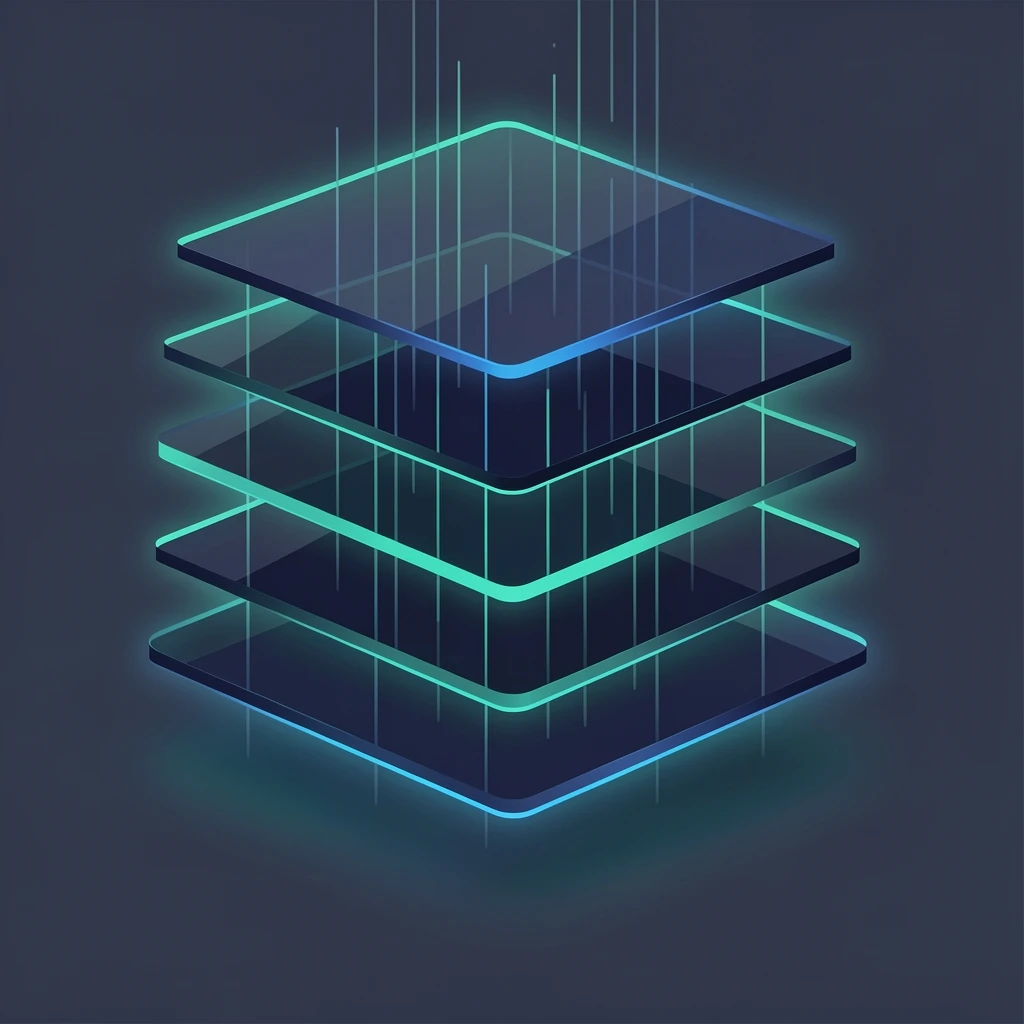 A modern abstract visualization of a vertically integrated AI platform architecture