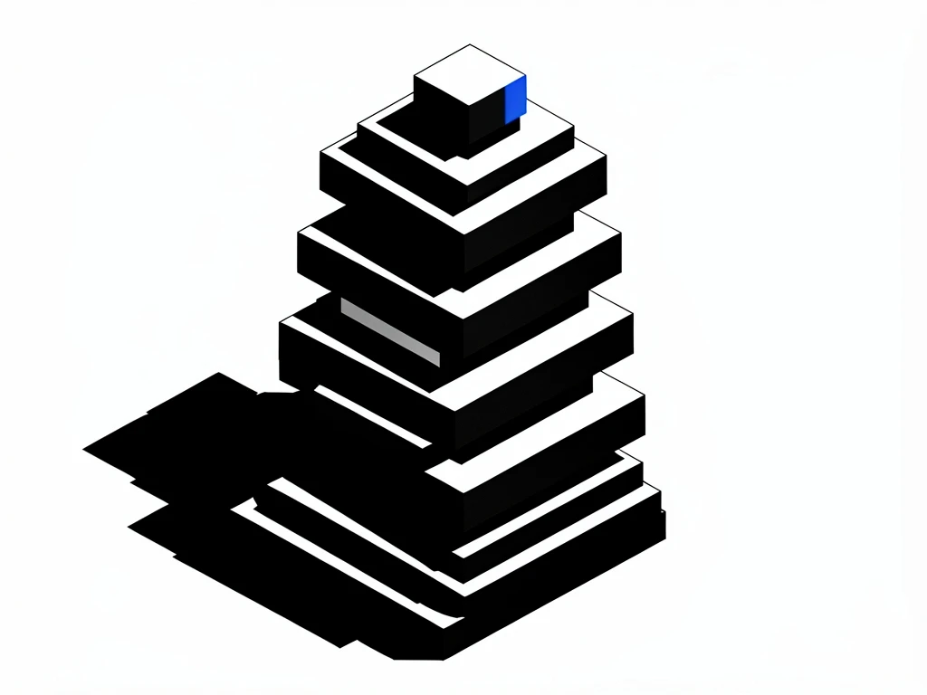 A brutalist monochrome diagram of layered geometric blocks representing an AI platform architecture