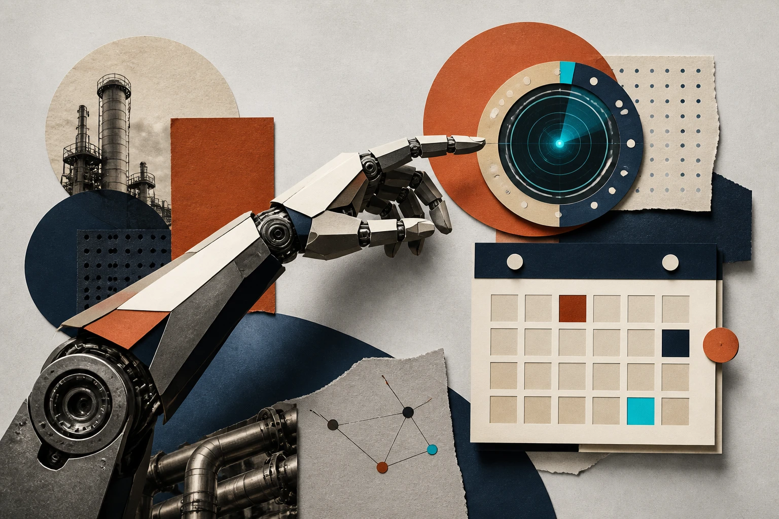 An illustration of an AI agent autonomously monitoring fleet sensor data and triggering maintenance workflows