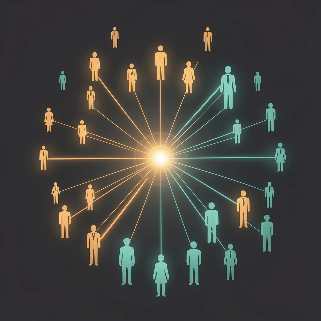 Abstract visualization of AI-powered insights flowing to every level of an enterprise workforce