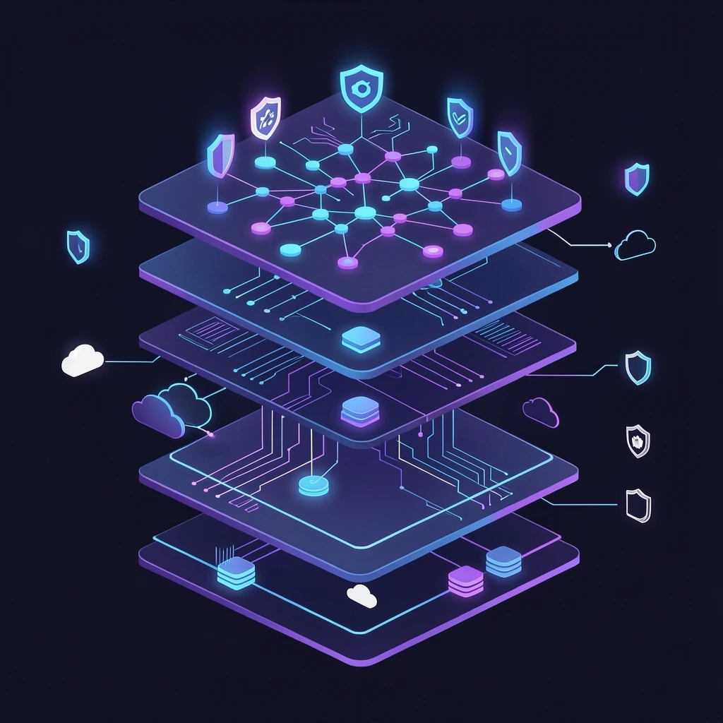 Abstract illustration of an AI operating system connecting cybersecurity data sources