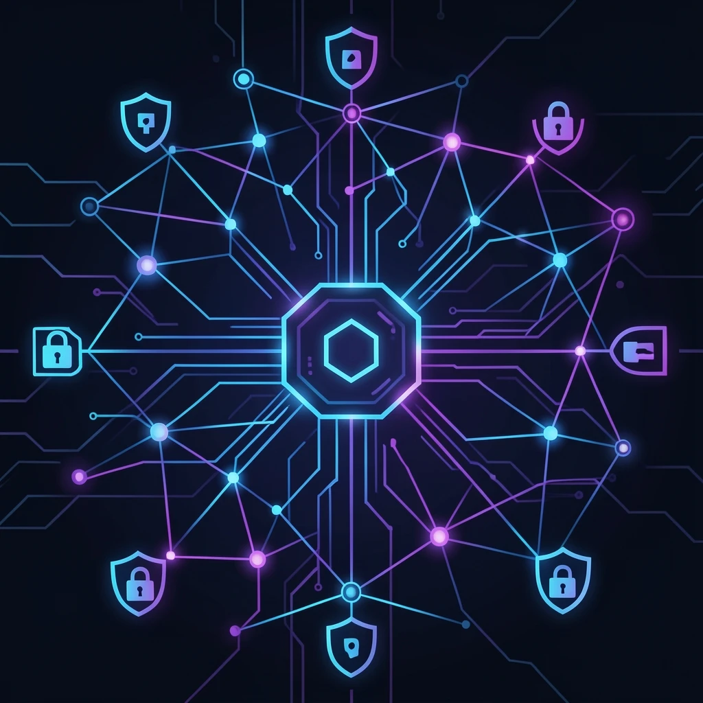 Abstract representation of an AI operating system connecting cybersecurity data sources