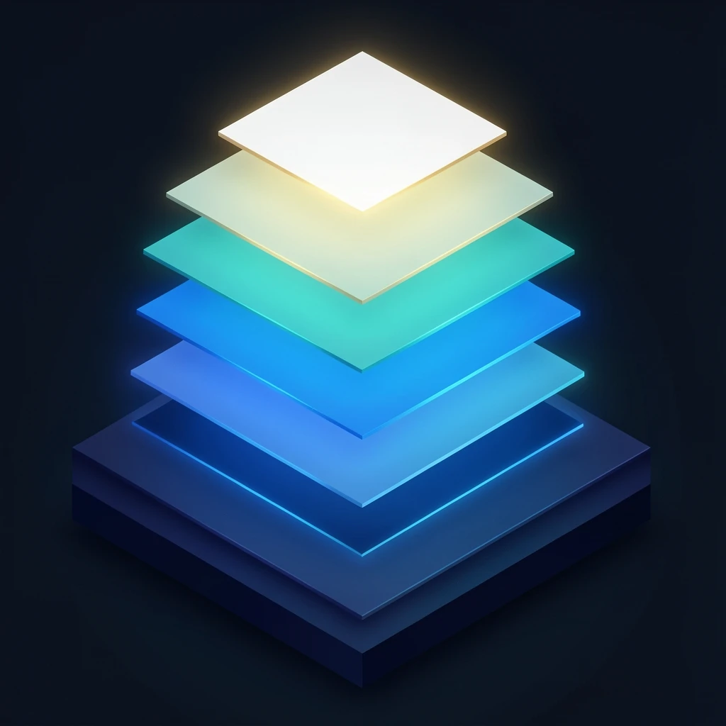 Abstract visualization of a vertically integrated AI operating system connecting enterprise data sources across a financial institution